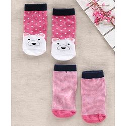 Cutewalk By Babyhug Anti Bacterial Ankle Length Socks Polar Bear Design Pack of 2 - Pink