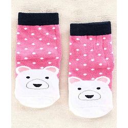 Cutewalk By Babyhug Anti Bacterial Ankle Length Socks Polar Bear Design Pack of 2 - Pink