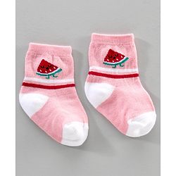 Cute Walk by Babyhug Anti Bacterial Ankle Length Socks Fruit Design Pack of 3 - Pink Yellow