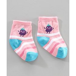 Cute Walk by Babyhug Anti Bacterial Ankle Length Socks Fruit Design Pack of 3 - Pink Yellow