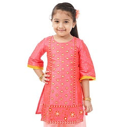 Babyhug Full Sleeve Kurti Embroidered - Coral