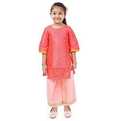Babyhug Full Sleeve Kurti Embroidered - Coral