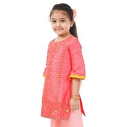 Babyhug Full Sleeve Kurti Embroidered - Coral