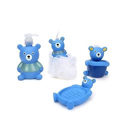 Bathroom Set Bear Design Pack Of 4 - Blue And White