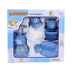 Bathroom Set Bear Design Pack Of 4 - Blue And White