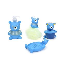 Bathroom Set Bear Design Pack Of 4 - Blue And Green