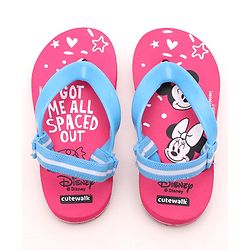 Cute Walk by Babyhug Flip Flop With Back Strap Mickey & Minnie Mouse Print - Pink