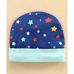 Babyhug 100% Cotton Cap Mitten and Booties Set Blue - Diameter 11 cm