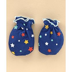 Babyhug 100% Cotton Cap Mitten and Booties Set Blue - Diameter 11 cm