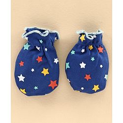 Babyhug 100% Cotton Cap Mitten and Booties Set Blue - Diameter 11 cm