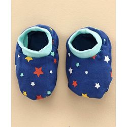 Babyhug 100% Cotton Cap Mitten and Booties Set Blue - Diameter 11 cm