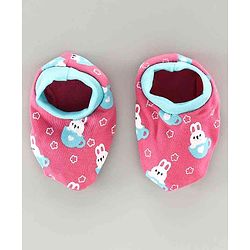 Babyhug 100% Cotton Cap Mitten & Booties Set Bunny Print Pink - Diameter 9.5 cm