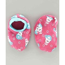 Babyhug 100% Cotton Cap Mitten & Booties Set Bunny Print Pink - Diameter 9.5 cm