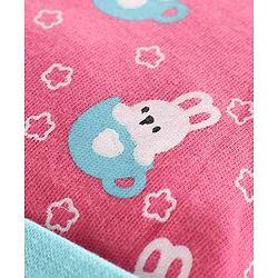 Babyhug 100% Cotton Cap Mitten & Booties Set Bunny Print Pink - Diameter 9.5 cm