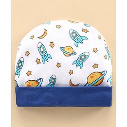 Babyhug 100% Cotton Cap & Mitten With Booties Set Space Print - Diameter 11 cm