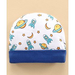 Babyhug 100% Cotton Cap & Mitten With Booties Set Space Print - Diameter 11 cm