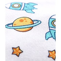 Babyhug 100% Cotton Cap & Mitten With Booties Set Space Print - Diameter 11 cm