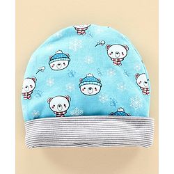 Babyhug 100% Cotton Cap Mitten & Bootie Set Teddt Print Blue - Diameter 10 cm