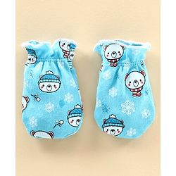 Babyhug 100% Cotton Cap Mitten & Bootie Set Teddt Print Blue - Diameter 10 cm