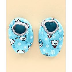 Babyhug 100% Cotton Cap Mitten & Bootie Set Teddt Print Blue - Diameter 10 cm