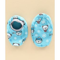 Babyhug 100% Cotton Cap Mitten & Bootie Set Teddt Print Blue - Diameter 10 cm