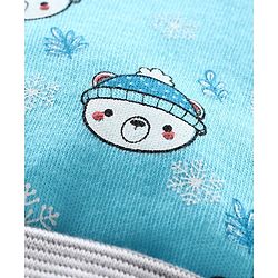 Babyhug 100% Cotton Cap Mitten & Bootie Set Teddt Print Blue - Diameter 10 cm