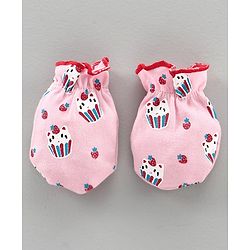 Babyhug 100% Cotton Cap Mitten and Booties Set Pink - Diameter 10 cm