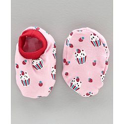 Babyhug 100% Cotton Cap Mitten and Booties Set Pink - Diameter 10 cm