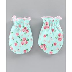 Babyhug 100% Cotton Cap Mitten and Booties Set Blue - Diameter 10 cm