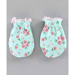 Babyhug 100% Cotton Cap Mitten and Booties Set Blue - Diameter 10 cm