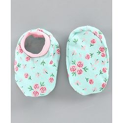 Babyhug 100% Cotton Cap Mitten and Booties Set Blue - Diameter 10 cm