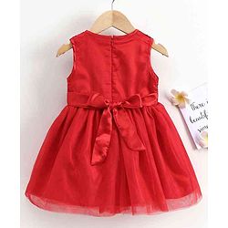 Babyhug Sleeveless Party Wear Frock with Reversible Sequins - Red