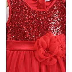 Babyhug Sleeveless Party Wear Frock with Reversible Sequins - Red