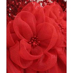 Babyhug Sleeveless Party Wear Frock with Reversible Sequins - Red