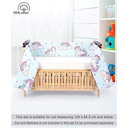 Babyhug 100% Cotton Cot Bumper Unicorn Print Regular - Blue (Cot not Included)