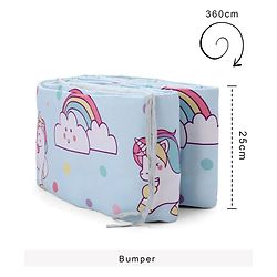 Babyhug 100% Cotton Cot Bumper Unicorn Print Regular - Blue (Cot not Included)