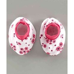 Babyhug 100% Cotton Mittens & Booties Set Floral Print - White Pink