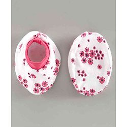 Babyhug 100% Cotton Mittens & Booties Set Floral Print - White Pink