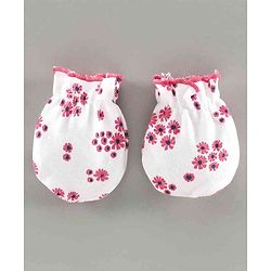 Babyhug 100% Cotton Mittens & Booties Set Floral Print - White Pink