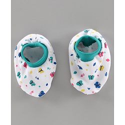 Babyhug 100% Cotton Mittens & Booties Set Floral Print - White Green