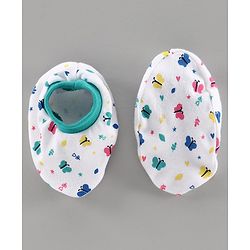 Babyhug 100% Cotton Mittens & Booties Set Floral Print - White Green