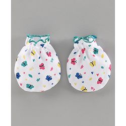 Babyhug 100% Cotton Mittens & Booties Set Floral Print - White Green