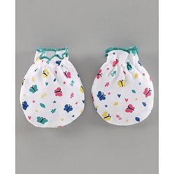 Babyhug 100% Cotton Mittens & Booties Set Floral Print - White Green