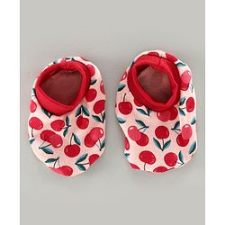 Babyhug 100% Cotton Cap Mittens & Booties Set Cherry Print Pink - Diameter 8 cm