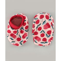 Babyhug 100% Cotton Cap Mittens & Booties Set Cherry Print Pink - Diameter 8 cm