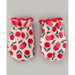 Babyhug 100% Cotton Cap Mittens & Booties Set Cherry Print Pink - Diameter 8 cm
