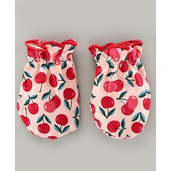 Babyhug 100% Cotton Cap Mittens & Booties Set Cherry Print Pink - Diameter 8 cm