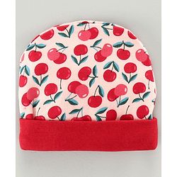 Babyhug 100% Cotton Cap Mittens & Booties Set Cherry Print Pink - Diameter 8 cm