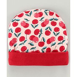 Babyhug 100% Cotton Cap Mittens & Booties Set Cherry Print Pink - Diameter 8 cm