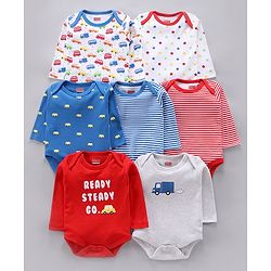 Babyhug 100% Cotton Full Sleeves Onesies Multiprint Pack of 7 - Multicolour